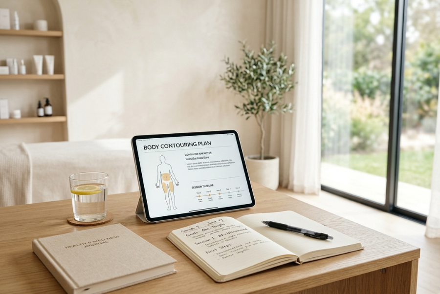 Digital treatment planning tools for creating a personalized body contouring treatment plan.